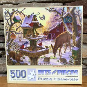 NEW Bird Feeder Puzzle Bits & Pieces Sunrise Feasting Deer Rabbits Birds NWOT